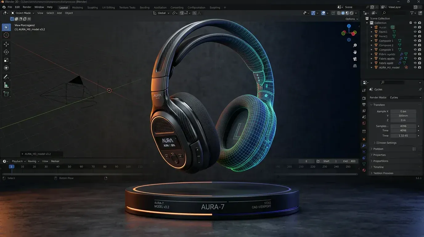 3D Blender Product CAD Modeling and Cycles Render Viewport
